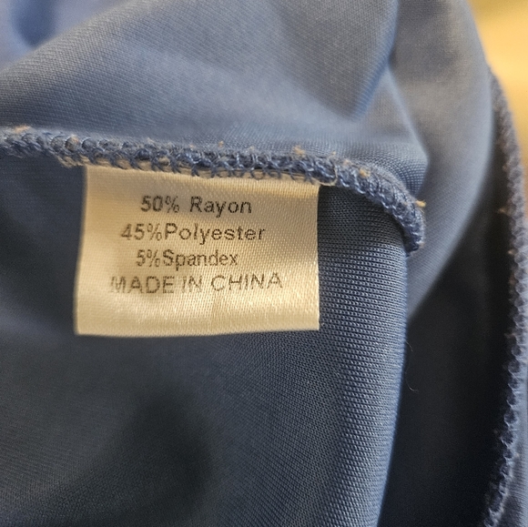 Large, 2 PC athletic set, blue, wide zip collared shirt, wide leg matching pants - Picture 10 of 11